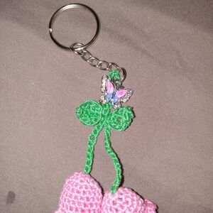 Pink Crochet Keychain with Butterfly Charm
